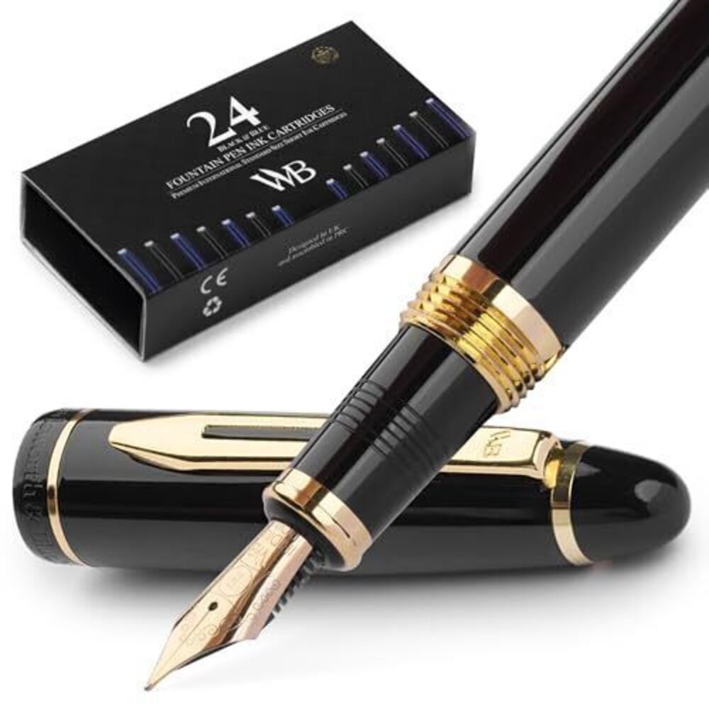 7749 Majesti Fountain Pen-Black, Luxury Case, 24K Gold Finish; 18K Gilded